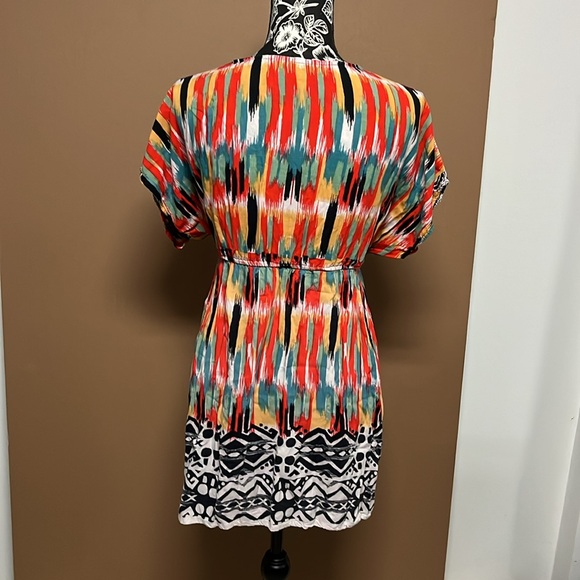 Angie mini bohemian dress size small multicolor v-neck beach 100% Rayon - Picture 4 of 6